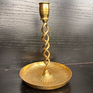 Vintage Open Barley Twist Brass Candlestick 9”
